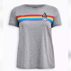 Torrid 6x Trolls Rainbow Stripe Ringer Top - Pride Grey